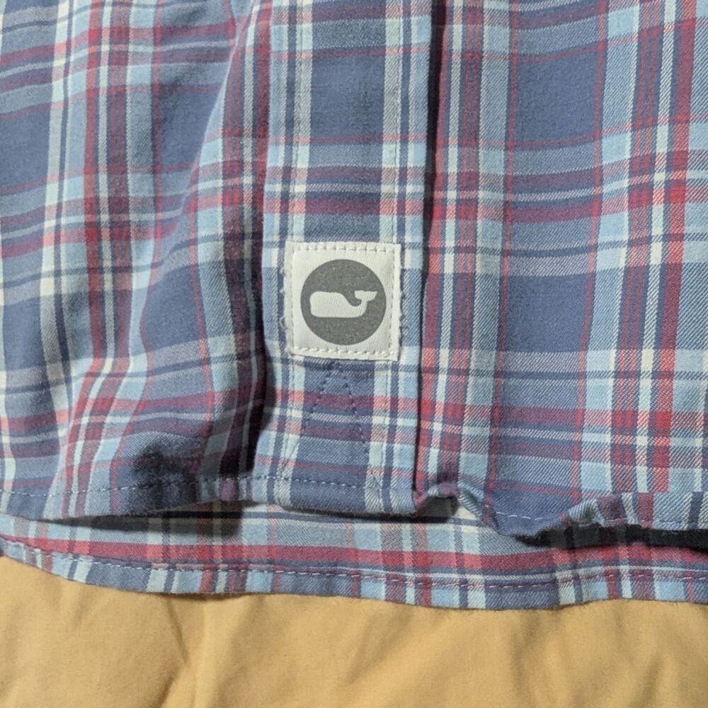Vineyard Vines Large Performance Classic Fit Murray Plaid Shirt - Navy & Red - Picture 3 of 7